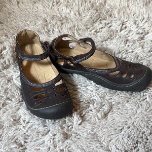 Brown Mary Jane Sport Flats with Multicolor Trim